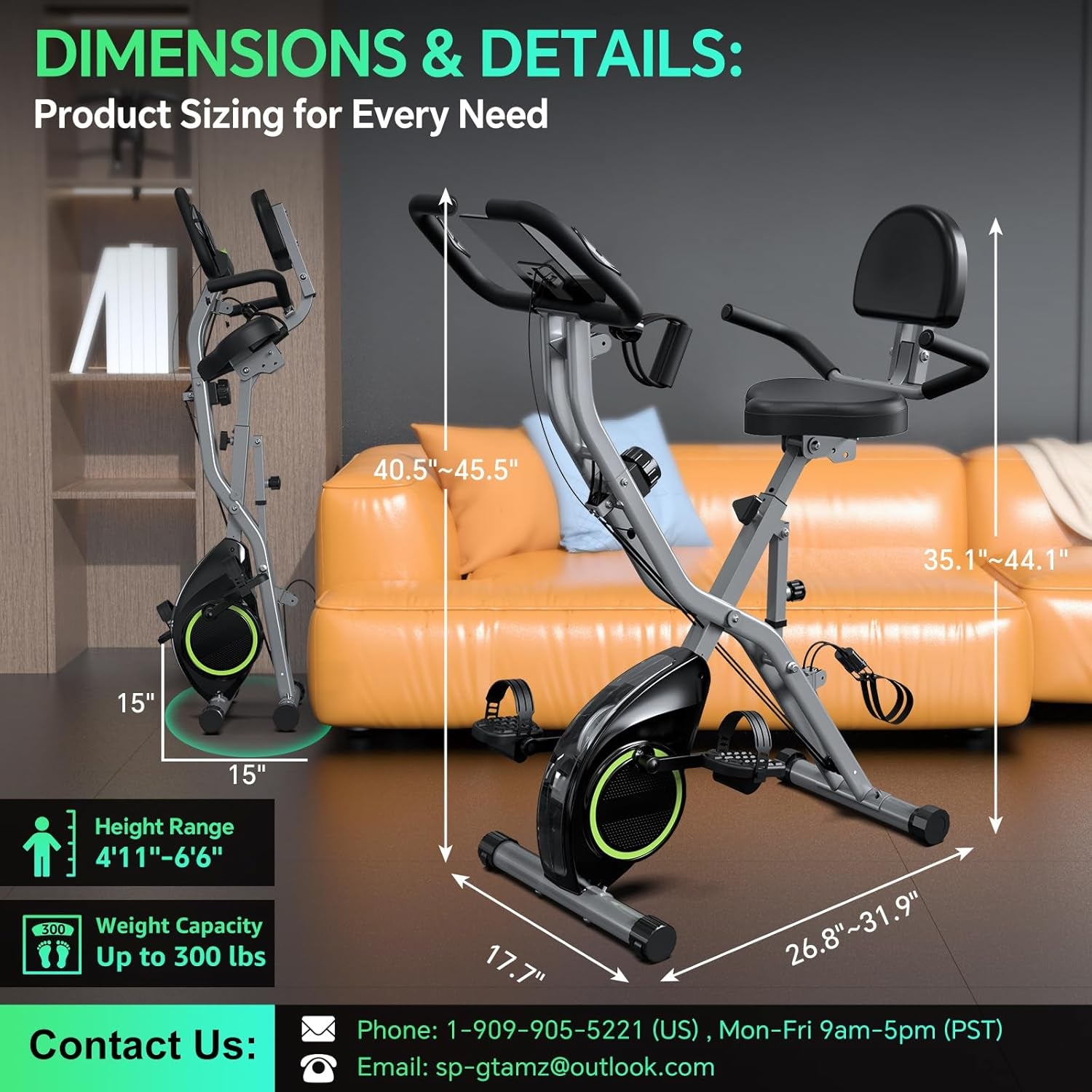 Foldable Exercise Bike Stationary Bikes for Home, 5 in 1 Indoor Workout Bike, Cycling Bike with 16-Level Quiet Magnetic Resistance, 6.6 LBS Flywheel and 300LBS Capacity for Senior and Home Workout