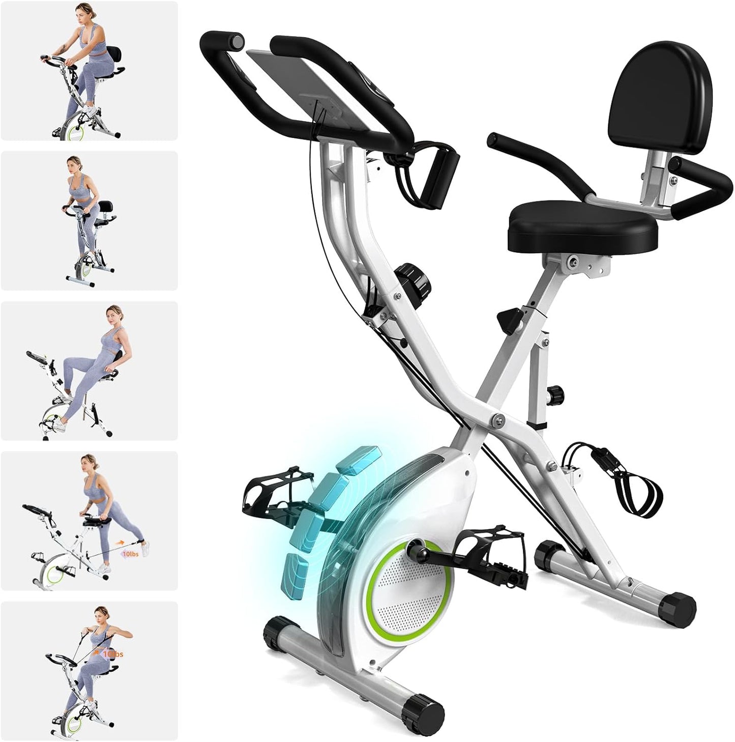 Foldable Exercise Bike Stationary Bikes for Home, 5 in 1 Indoor Workout Bike, Cycling Bike with 16-Level Quiet Magnetic Resistance, 6.6 LBS Flywheel and 300LBS Capacity for Senior and Home Workout