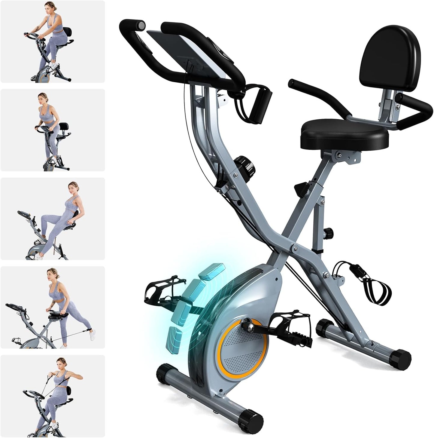 Foldable Exercise Bike Stationary Bikes for Home, 5 in 1 Indoor Workout Bike, Cycling Bike with 16-Level Quiet Magnetic Resistance, 6.6 LBS Flywheel and 300LBS Capacity for Senior and Home Workout