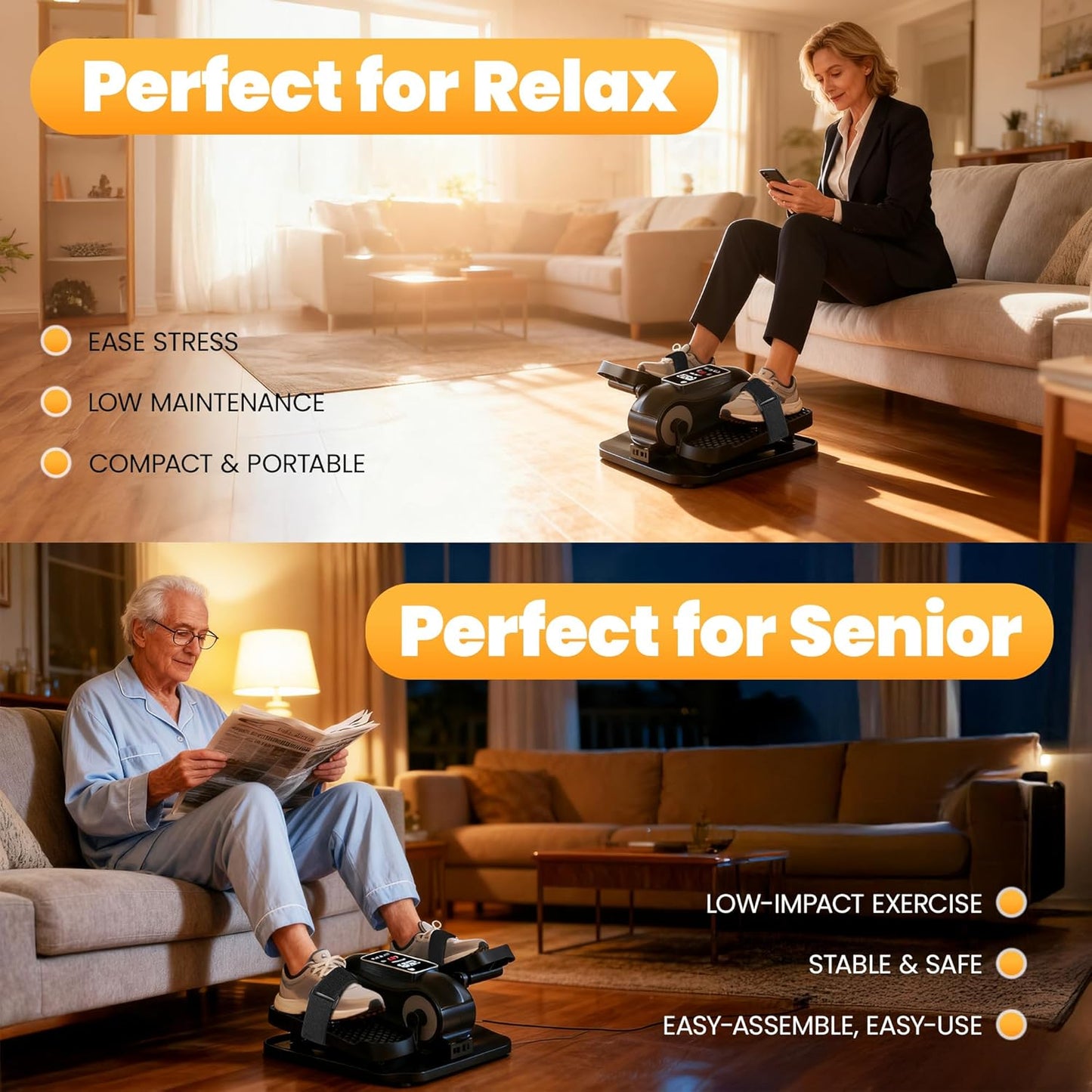 Under Desk Elliptical Machine, Elliptical Leg Exerciser as Seen on TV for Senior with Remote Control, Portable Quiet Electric Seated Pedal and 12 Adjustable Speed, Black