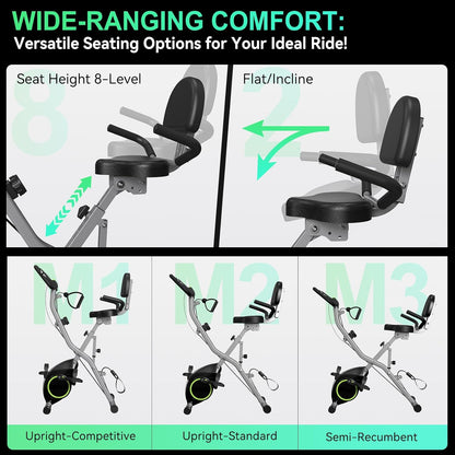 Foldable Exercise Bike Stationary Bikes for Home, 5 in 1 Indoor Workout Bike, Cycling Bike with 16-Level Quiet Magnetic Resistance, 6.6 LBS Flywheel and 300LBS Capacity for Senior and Home Workout