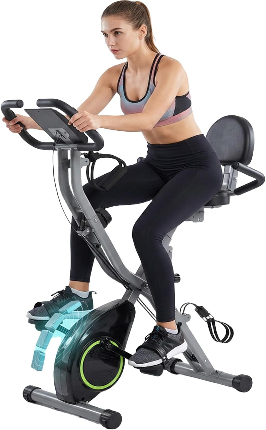 Foldable Exercise Bike Stationary Bikes for Home, 5 in 1 Indoor Workout Bike, Cycling Bike with 16-Level Quiet Magnetic Resistance, 6.6 LBS Flywheel and 300LBS Capacity for Senior and Home Workout