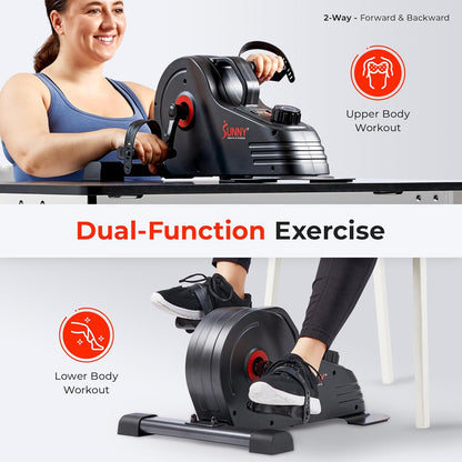 Dual Function under Desk Pedal Exerciser, Portable Indoor Cardio Mini Bike at Home, Arm/Leg Cycle for Seniors, Optional Magnetic, Motorized & Free Sunnyfit App Bluetooth Connect