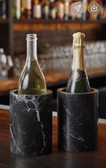 Dry Label™  Stone Cuve. Solid, Thick Marble Walls. Keep Fine Bottled Whites and Champagnes Chilled. No Ice•No Melt•No Mess! Clean. Dry Label.