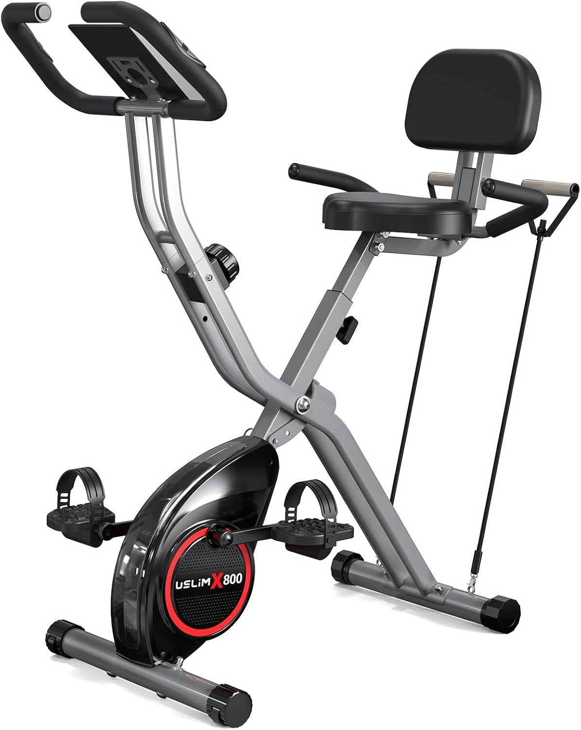 Foldable Exercise Bike Stationary Bikes for Home, 5 in 1 Indoor Workout Bike, Cycling Bike with 16-Level Quiet Magnetic Resistance, 6.6 LBS Flywheel and 300LBS Capacity for Senior and Home Workout