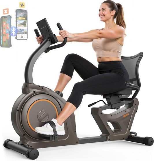 Recumbent Exercise Bike, Recumbent Bike for Home, Recumbent Stationary Bike 400LBS Weight Capacity, Magnetic Recumbent Bike with Smart APP, LCD Monitor, Heart Rate Handle