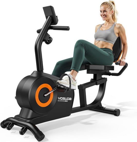 Recumbent Exercise Bike for Home，Magnetic Staionary Bike for Seniors/Adults with Adjustable Seat, 350LB Capacity, 16-Level Resistance, LCD Monitor & Pulse Sensors