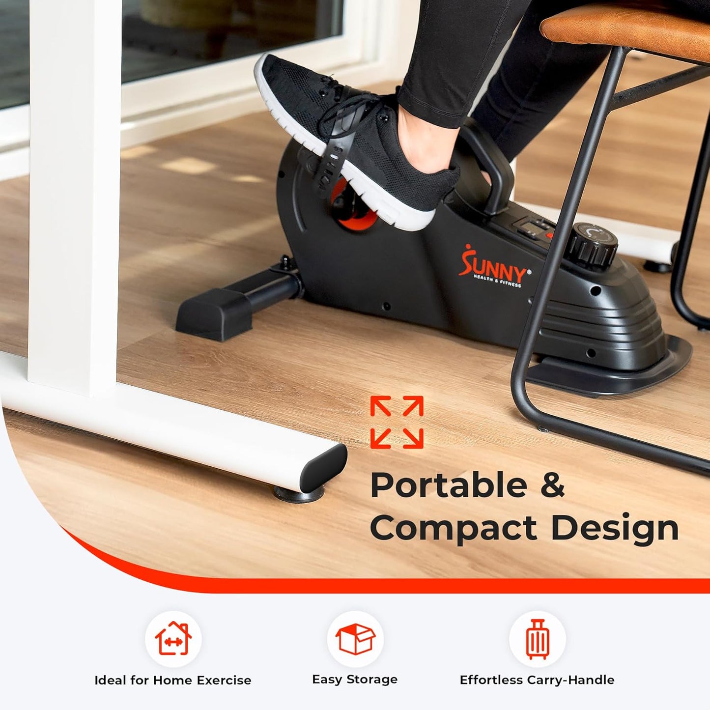 Dual Function under Desk Pedal Exerciser, Portable Indoor Cardio Mini Bike at Home, Arm/Leg Cycle for Seniors, Optional Magnetic, Motorized & Free Sunnyfit App Bluetooth Connect