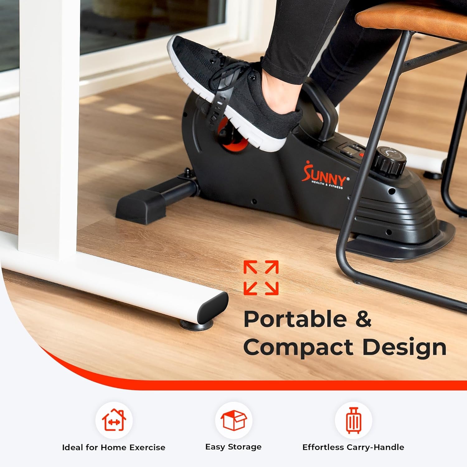 Dual Function under Desk Pedal Exerciser, Portable Indoor Cardio Mini Bike at Home, Arm/Leg Cycle for Seniors, Optional Magnetic, Motorized & Free Sunnyfit App Bluetooth Connect