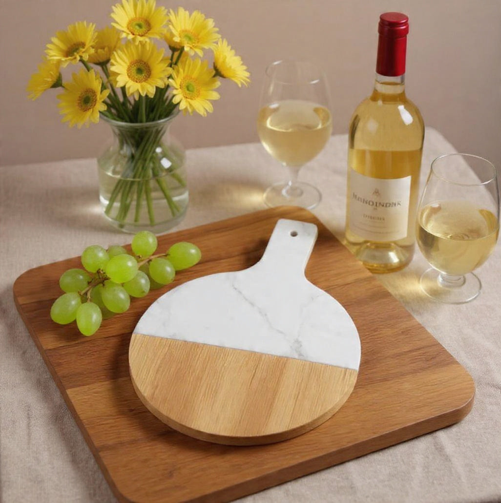 Marble & Acacia Wood Classic Wine and Cheese Serving Board